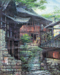 胡艺怀作品《宁静的山寨》