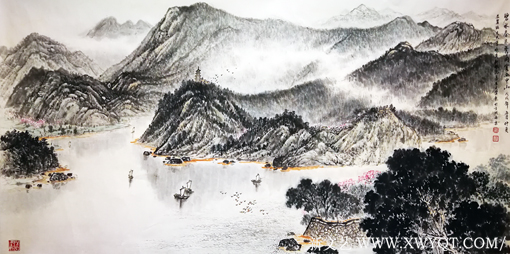 《碧水春耒秀，同赏画中山》138x69cm
