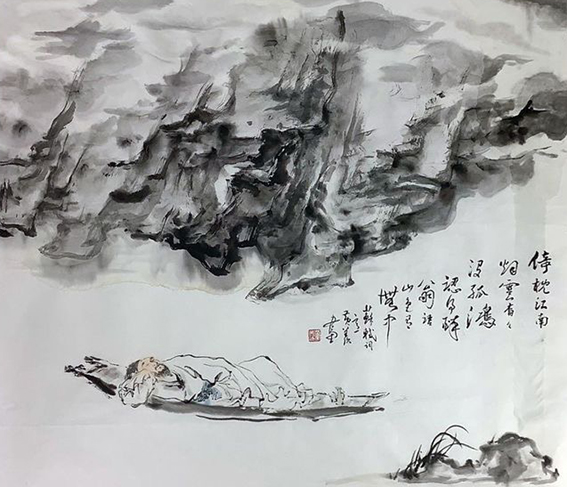 黄羡作品18《倚枕江南烟雨中》