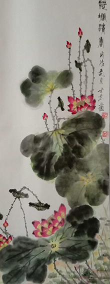 唐世恭作品19《荷塘情》68×136cm