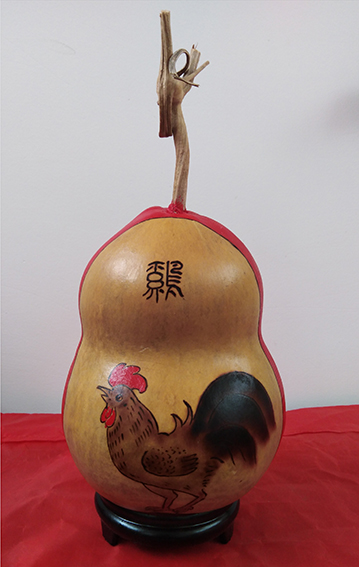 周强一葫芦烙画《鸡》