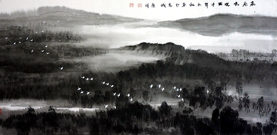 傅东明作品10《高原鸣晓》1.38x0.69（米）创作于2016年