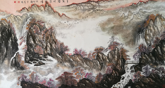 白桂芹作品13《夕阳独照染群峰》