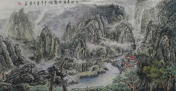 肖天宝作品16《乡间春溪白鹭鸣》