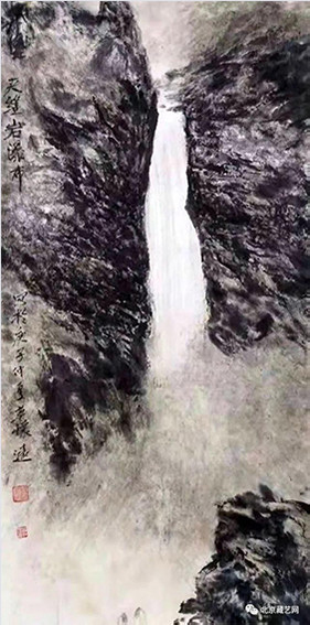 莫怀远作品《天缝岩瀑布》