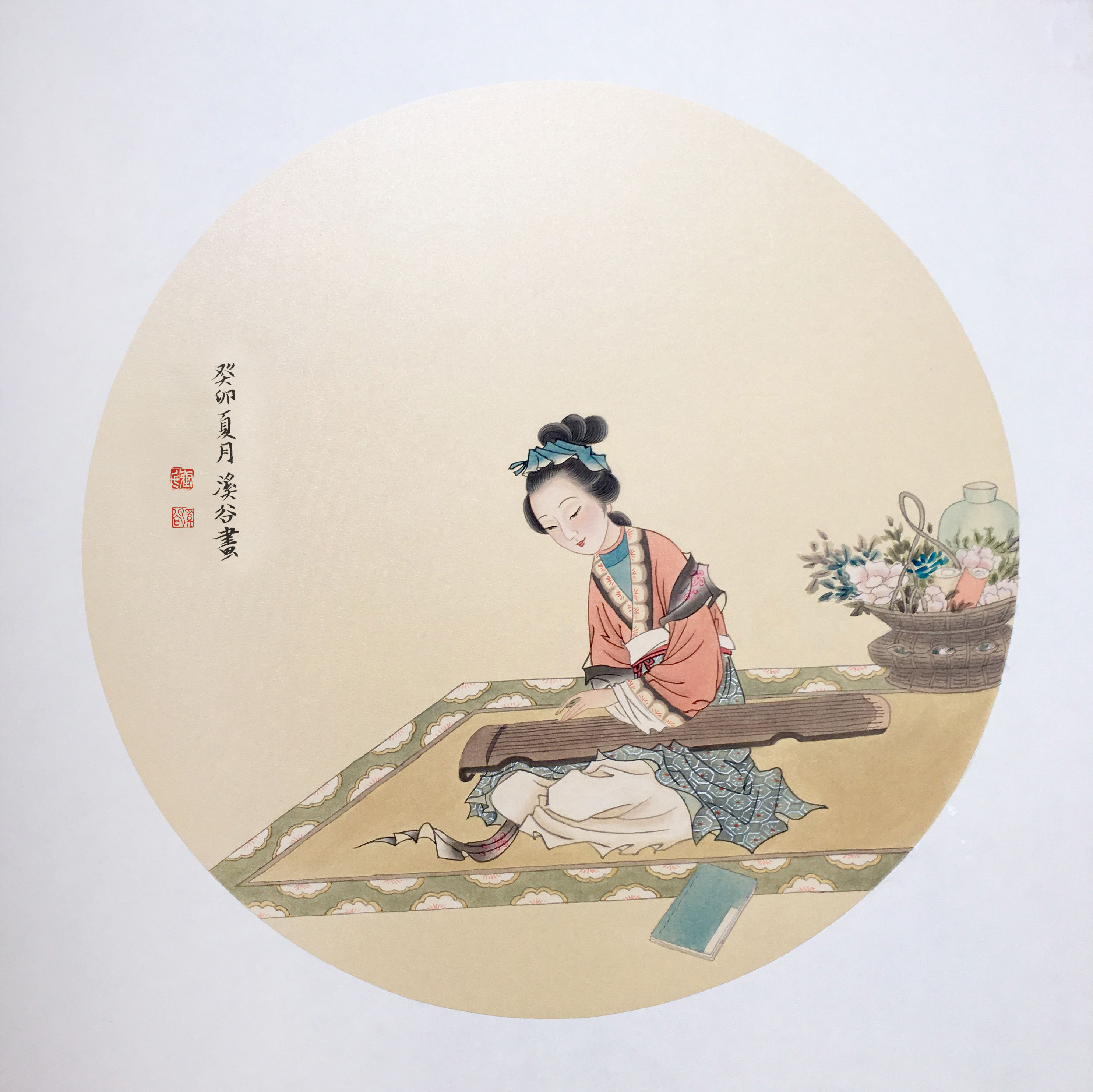 张晓娟《抚琴图》50×50cm