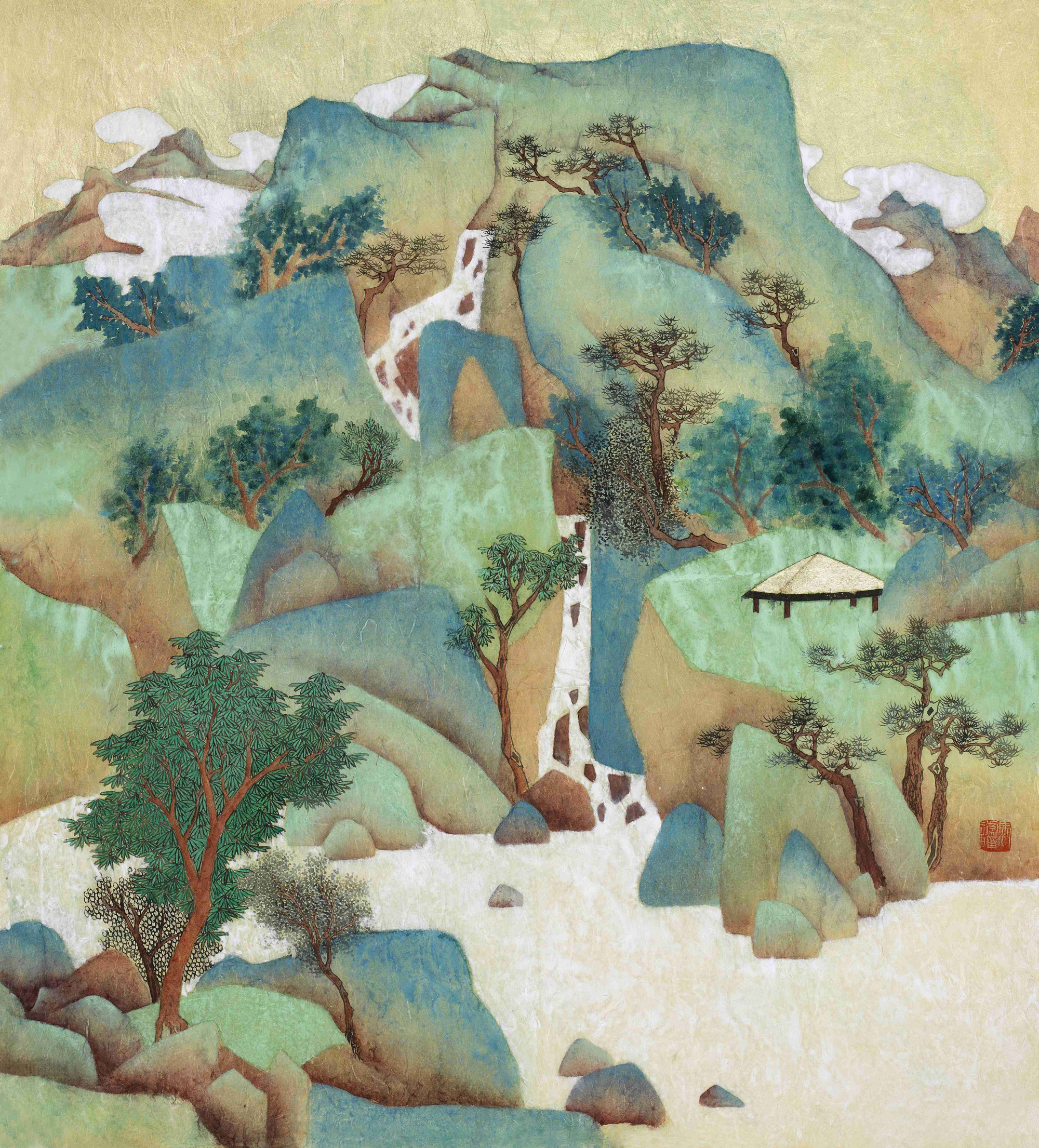 马小虎-2015-《春山鸣泉》-纸本重彩-68cm×68cm