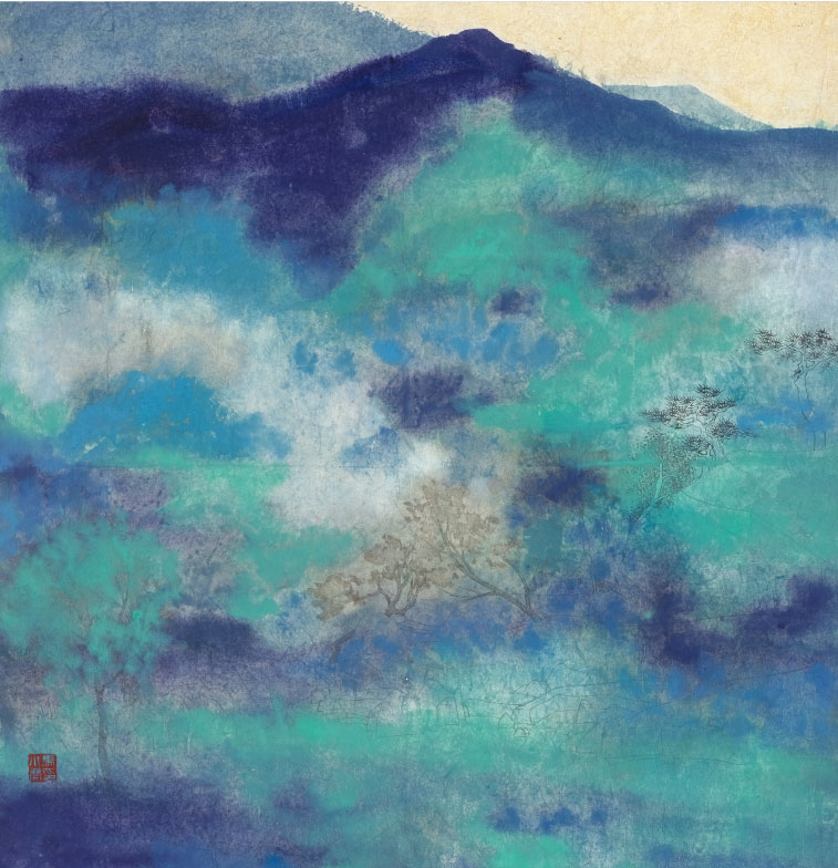 马小虎《空碧幽幽》，70@70cm，纸本重彩，2023