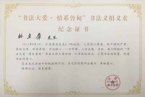 “书法大爱 情系鲁甸’书法义捐义卖纪念证书.jpg