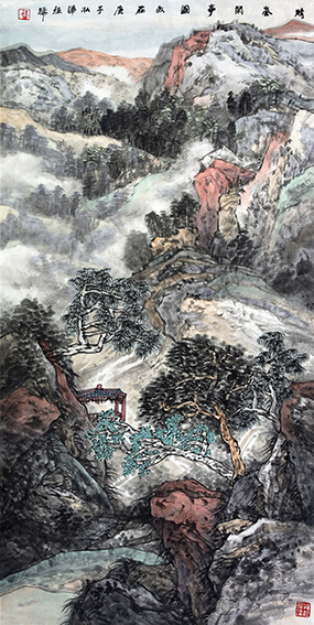 程晔作品2《晴岚闲亭图》136x68cm 2020年.JPG