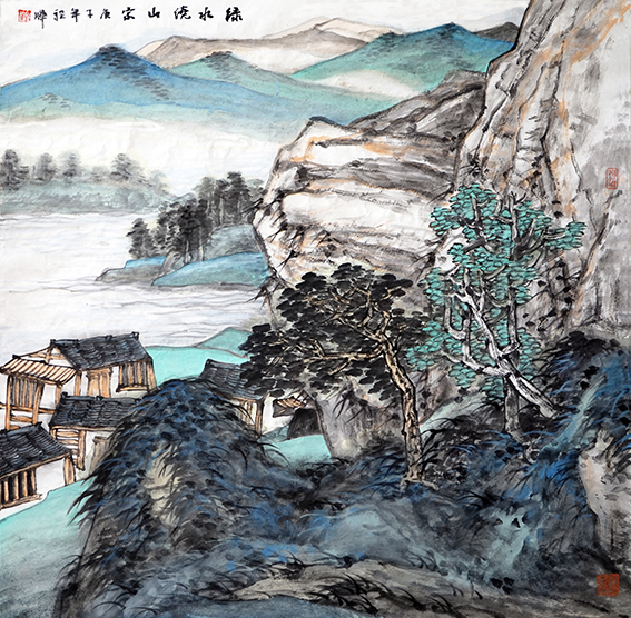 程晔作品8《绿水绕人家》68x68cm 2020年.JPG