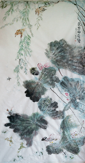 王翼迎作品4 花鸟画《欢乐的荷塘》规格：123cmx238cm.jpg