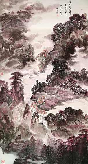 白桂芹作品《秋山宜落叶 秀水出寒烟》2002年 180x97cm.jpg