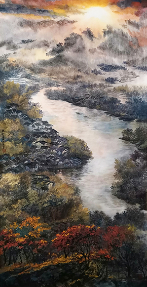盛絜《霞照江南》规格：136X68cm  2021年.jpg