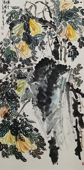 道金平 《佛手共庆强国梦》规格：138cmx68cm 创作年代：2022年.jpg