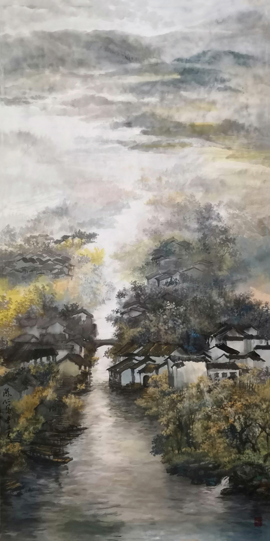盛絜作品《春色江南》规格：136cm×68cm.jpg