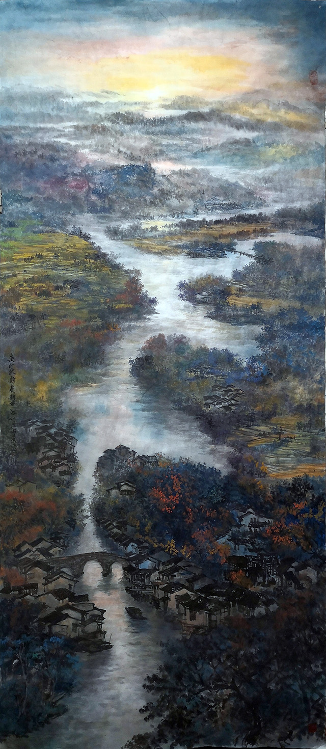 盛絜《春山秋韵谱新曲》  规格：80×190cm.jpg