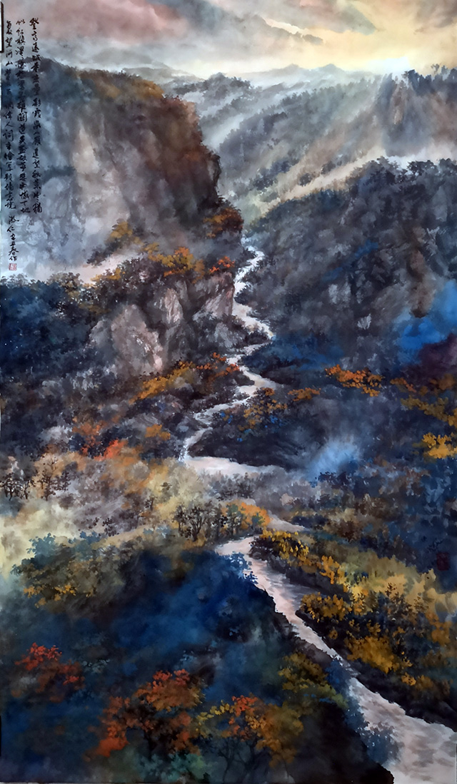 盛絜《缅忆当年雄关道》  规格：68×136cm.jpg