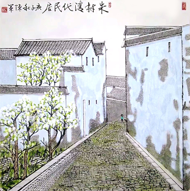 陈策作品《朱村清代民居》  规格：69×69cm  庚子.jpg