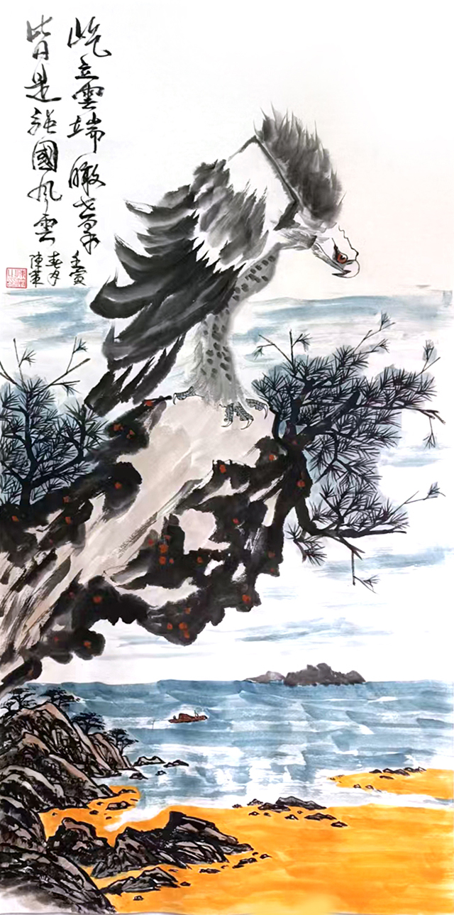陈策作品《屹立云端瞰世界 皆是强国风云》 规格：138×69cm.jpg