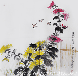 《丰收时节菊正黄》规格：68x68cm