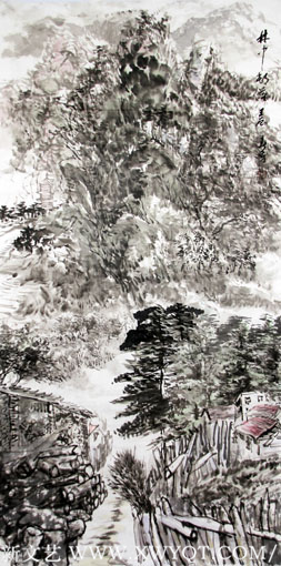 蔡春芳作品《林中村落》规格：136cmx68cm