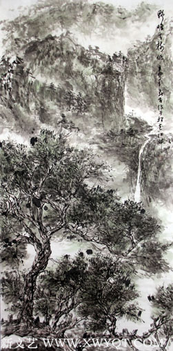 蔡春芳作品《野旷天树低》规格：136cmx68cm