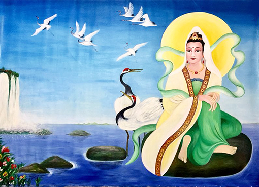 油画《仙鹤观音像》220X168cm