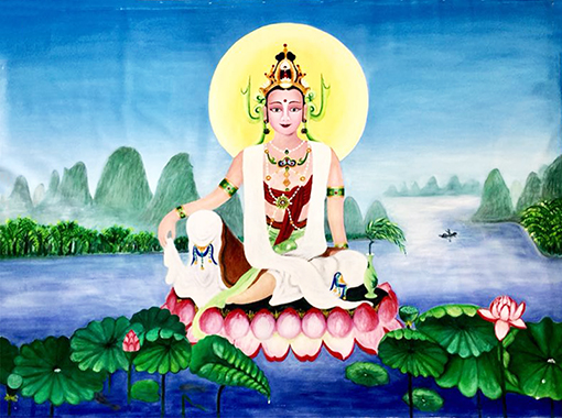 油画《桂林山水观音像》220X158cm