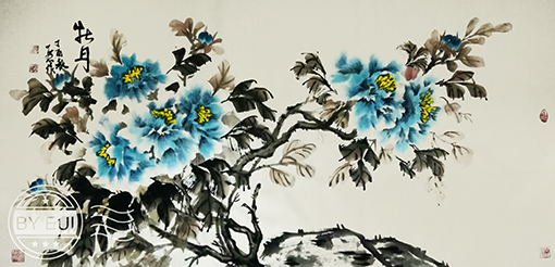 胡一然作品8《蓝牡丹》69cmX138cm