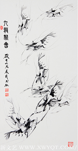 国画作品《九龙聚会》