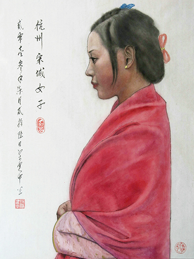 梁建中作品《杭州宋城女子》65cmx50cm