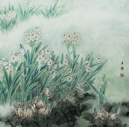 王赛作品《亭亭仙子立碧波》规格：64cmX64cm