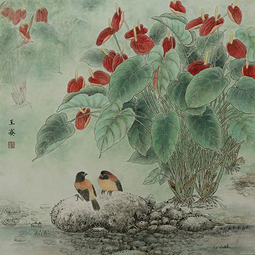 王赛作品《金焰红台映碧纱》规格：64cmX64cm