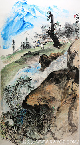 梁桂才作品《出牧图》规格：196cmX98cm