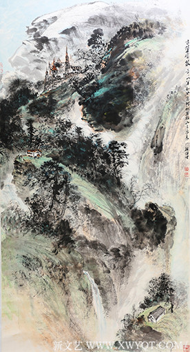 梁桂才作品《古堡鸣泉》规格：196cmX98cm