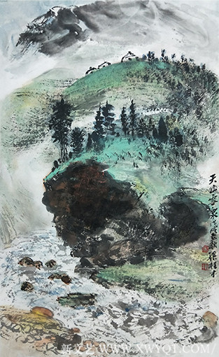 梁桂才作品《天山雪泉》规格：21cmX34.5cm
