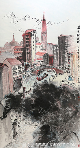 梁桂才作品《威尼斯水城》规格：196cmX98cm