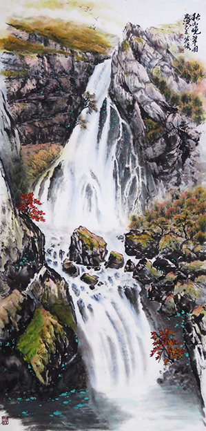牟英俊作品5《山水系列之秋山晚翠图》六尺