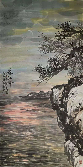 杨华耀作品《唐人诗意图〈暮江吟〉》