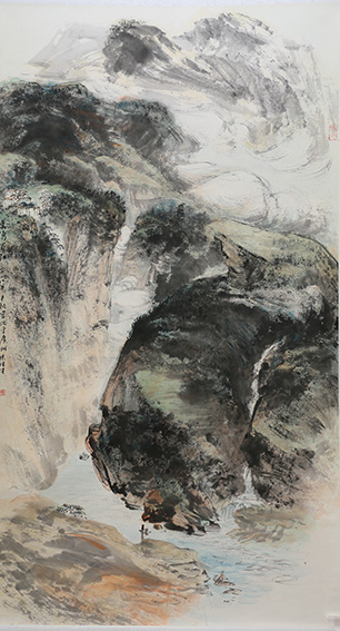 梁桂才作品《云湧蜀江》规格：196cmx98cm