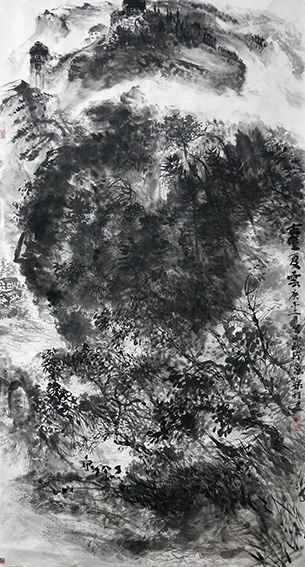 梁桂才作品《古堡夏云》规格：196cmX98cm