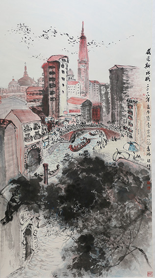 梁桂才作品《威尼斯水城》规格：196cmX98cm