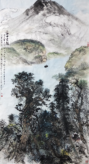 梁桂才作品《富士云起》规格：196cmX98cm