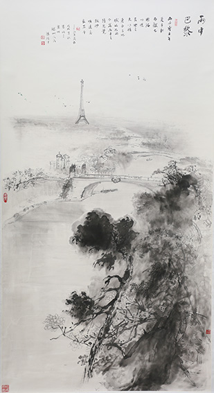 梁桂才作品《雨中巴黎》规格：196cmx98cm