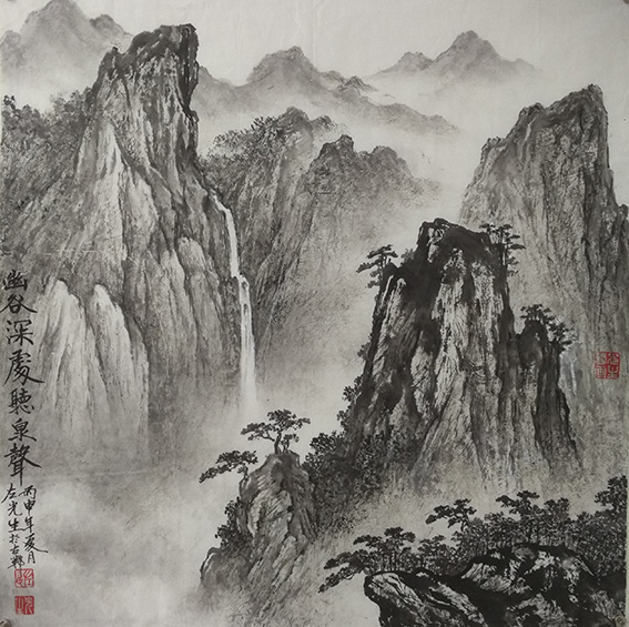 左光生作品《幽谷深处听泉声》规格：69㎝x69㎝