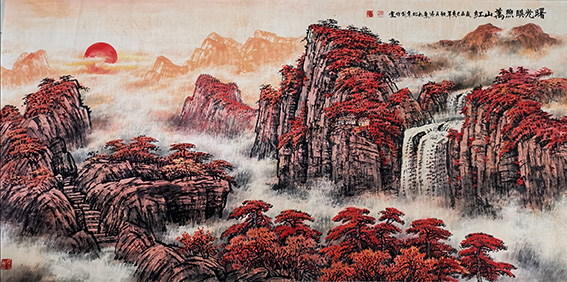 左光生作品《曙光映照万山红》规格：180㎝x97㎝