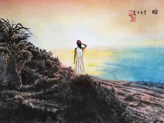 胡德康作品9《盼》55x70cm画于2020年2月