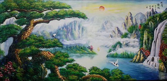 郑金赛作品10《松茂鹤欢》