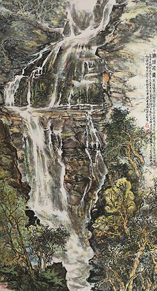 黎越常作品《周洛飞瀑》